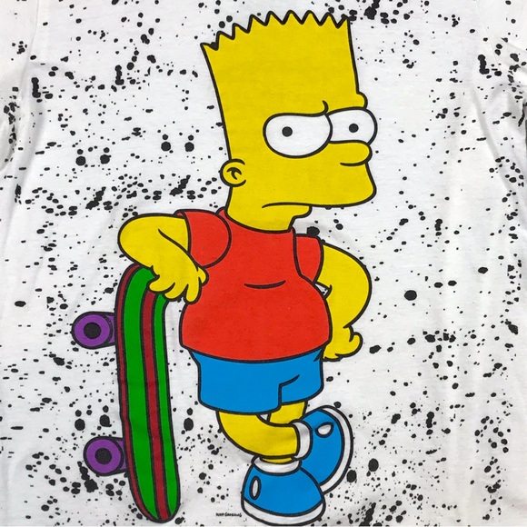 The Simpson’s Men’s Bart Simpson Skateboarder Paint Splattered Shirt Size Small - Picture 2 of 5
